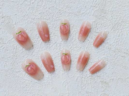 3D peach pink girlish nail art